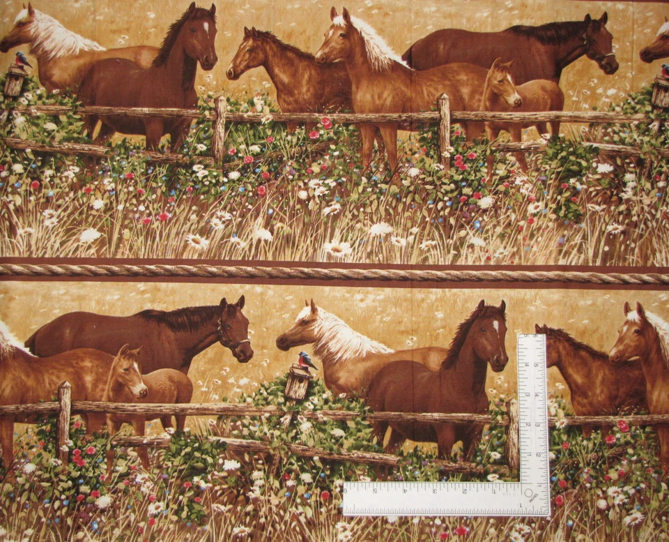 Animal Horse Stripe Fabric 30" Length Horses Cotton Timeless Treasures C9499 - Image 1 of 1