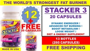13 STACKER-3 20 CAPSULE 12+ FREE 1 Bottle WORLD'S STRONGEST FAT BURNER 260 PILL - Picture 1 of 1