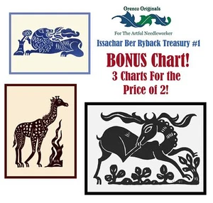 Folk Art Issachar Ber Ryback Deluxe Treasury #1 -3 Counted Cross Stitch Patterns - Picture 1 of 5
