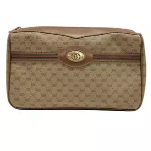 Auth GUCCI - 014.904.0018 Dark Brown Brown Multi Coated Canvas Leather Pouch - Picture 1 of 8