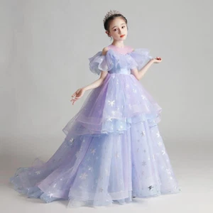 Kinder Mädchen Ballkleid Langschwanzkleid Schneeflocke Prinzessin Show Party Gehrock 75161 - Bild 1 von 11