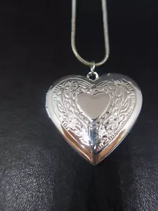 Sterling Silver Heart Photo Locket Pendant Necklace Plated Stamped 925 - Picture 1 of 4