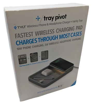 TYLT QITRPVTGY-T Tray Pivot Wireless Phone & Headphone Charger & Vanity Tray NEW - Image 1 of 4