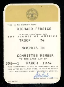 1974 Troop 74 Memphis TN Council COMITEE MEMBER BSA Boy Scouts - Bild 1 von 2