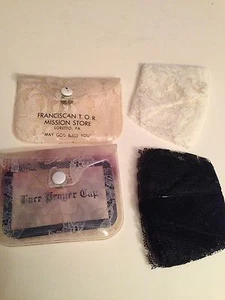 2 gorras de oración de encaje vintage misa de iglesia negras y blancas nunca usadas - Imagen 1 de 5