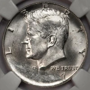 1967 NGC MS62 Struck On Defective Planchet Silver Kennedy Half Dollar Mint Error - Picture 1 of 4
