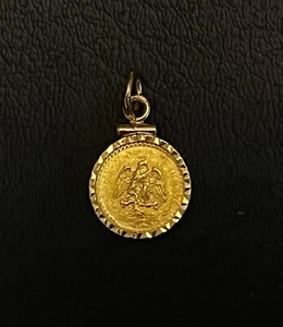 1945 Dos Pesos massive Goldmünze Mexiko & 14k Gelbgold Einfassung Anhänger - Bild 1 von 4