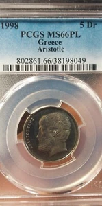 GREECE -- 5 DRACHMAI 1998 PCGS MS 66 PL Proof-Like - Picture 1 of 4
