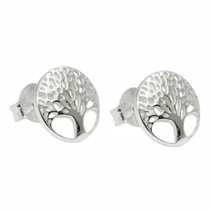 Goujon 10mm Boucles D'Oreilles Arbre de la Vie Rond Brillant 925 Argent - Picture 1 of 1