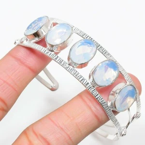 Milky Topaz Gemstone Handmade 925 Sterling Silver Jewelry Bangle Sz 7-8 - Picture 1 of 1