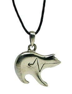 Collar de oso Zuni Heartline colgante tótem fetiche peltre cordón nativo... - Imagen 1 de 12