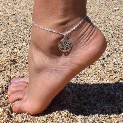 Cavigliera con ALBERO DELLA VITA Argento a Catena in Acciaio inox da Uomo Donna - Immagine 1 di 4