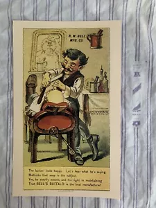 Letrero de dibujo litográfico de barbería vintage de 1930 CAMPANAS HERRAMIENTAS DE AFEITADO BÚFALO - Imagen 1 de 7