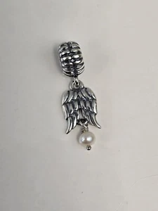 Authentic Sterling Silver Pandora Ale S925 Angel Wings w/Pearl Dangle 790975P - Picture 1 of 8