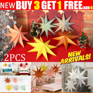 2x 30CM Hanging Party Paper Star Paper Lamp Shade Lantern Christmas Tree Decor