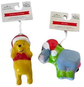 2 New Disney Hallmark Winnie the Pooh & Eeyore Decoupage Christmas Ornaments - Picture 1 of 3