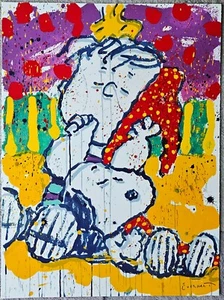 TOM EVERHART WHO PLACED THE WAKE UP CALL? Snoopy Linus PEANUTS Hand signed Art - Picture 1 of 6