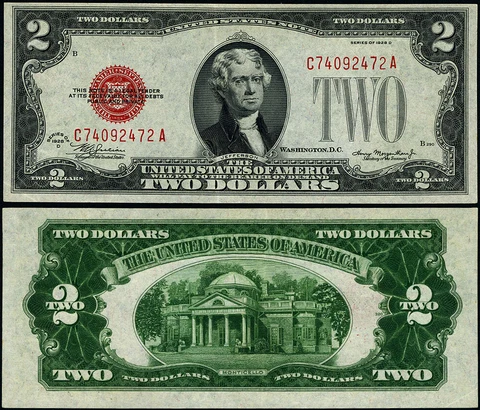 FR. 1505 $2 1928-D Legal Tender Non-Mule C-A Block AU+ Cover