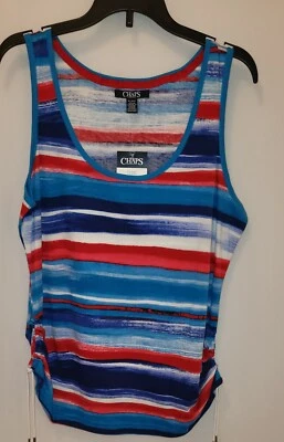 NWT CHAPS Size PL Red, White & Blue Striped Tank Top with White Ties - Imagem 1 de 3