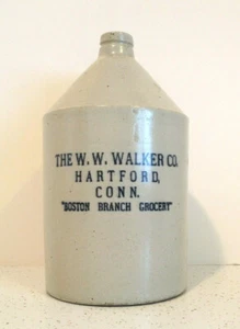 HARTFORD CONN - WALKER Early One Gallon Merchant Advertising Stoneware Jug  - Picture 1 of 3