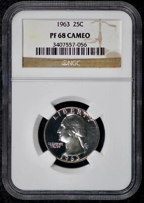 1963 (Philadelphia) 25C Washington 90% Silver Quarter, NGC PF 68 CAMEO - Image 1 of 2