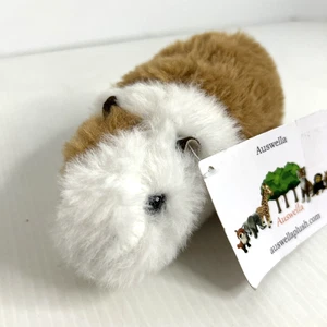 Auswella Peluche Imbottito 6” Porcellino d’India Marrone Bianco Perline Occhi Neri Feltro Orecchie Tag - Foto 1 di 5
