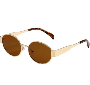 Retro Metal Oval Sunglasses for Women-Trendy Classic Shades Gold Leopard Print - Picture 1 of 5