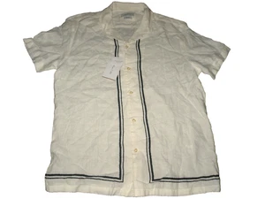 Camicia uomo Porter & Ash SS strutturata lusso 100% lino bottoni davanti taglia M nuova con etichetta - Foto 1 di 2