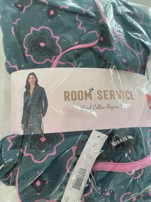 Juego de pijama de servicio a la habitación cuello chal M 2 piezas cachemira verde Foto 1 de 3