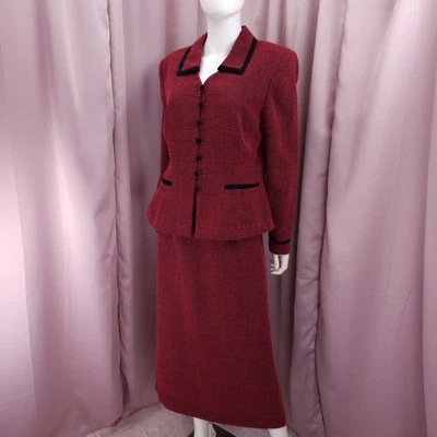 Conjunto de traje falda lápiz midi forrada manga larga a cuadros roja Plaza South para mujer 14 Foto 1 de 4