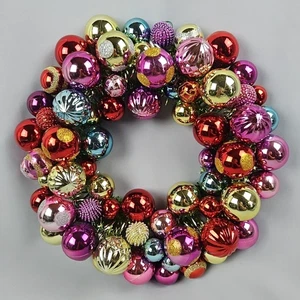 Pier 1 Imports Christmas Wreath Colorful Ornaments Glitter Door Wall Decor - Picture 1 of 9