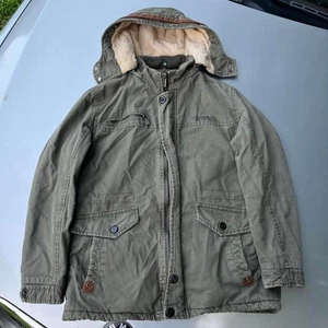 Khaki green vintage military parka jacket with hood jacket - Picture 1 of 8