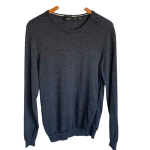Hugo Boss Slim Fit Extra Fine Merino Wool Sweater MEN XL Charcoal Grey Crew Neck - Picture 1 of 7