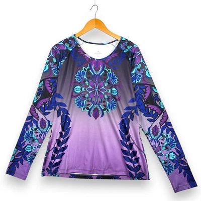 NEW NWT Athleta Runaway Floral Moisture Wicking Long Sleeve Shirt XL Purple Yoga - Image 1 of 4