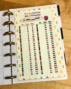 52 Week Savings Challenge no date 2 Sided Dashboard 4 use w MINI HAPPY Planner- - Picture 1 of 3