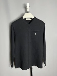 Felpa uomo YSL Yves Saint Laurent scollo a V blu navy tasca cotone manica lunga S - Foto 1 di 7