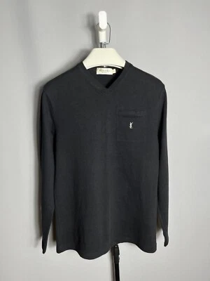 YSL Yves Saint Laurent Hombre Sudadera Cuello en V Azul Marino Bolsillo Algodón Manga Larga S Foto 1 de 4