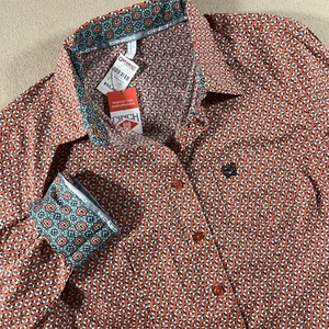 Cinch Long Sleeve Shirt Women's L Geo Floral Button Down Copper MSW9164187 $55 - Picture 1 of 10