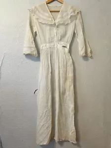 Early 1900s Antique Edwardian XS Lawn Dress White Sheer Cotton Lace - Picture 1 of 20