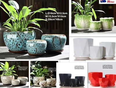 MJDW 3 PCS POTS&TRAY 3 SIZE SET POTS POTTERY CERAMIC FLOWER PLANT POTS