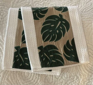DBI-Hawaii Green/White 100% Cotton Kitchen Hand Towel -Set of 2 Monstera Design - Picture 1 of 5