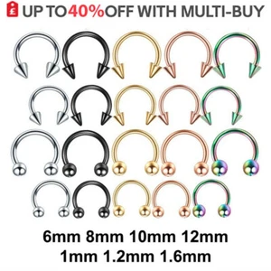 Horseshoe Bar Eyebrow Bars Nose Septum Ring Body Piercing Barbell Tragus Helix - Picture 1 of 1