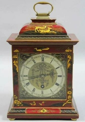 Georgian style  Chinoiserie red jappaned bracket clock Made in England Cover