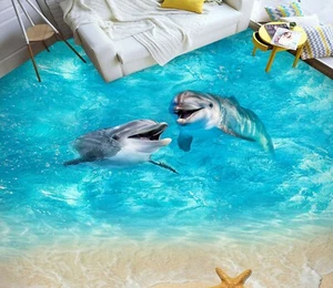 3D Beach Dolphins 52RAI94 Floor WallPaper Murals Wall Print Decal AJ WALL Fay - Picture 1 of 6