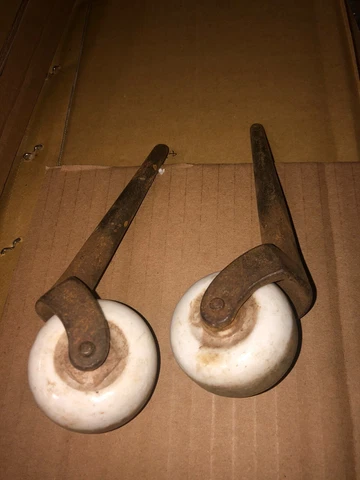 2 vintage LARGE furniture casters - 3.5” pin & 2” diameter wheel PORCELAIN Cover