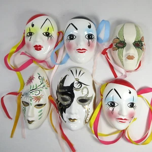 Mardi Gras Masks Set of 6 Painted Decorative Ceramic Carnival Wall Hanging Décor - Picture 1 of 15