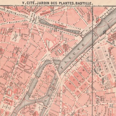 BASTILLA PARÍS 1924 Antiguo Vintage Original Mapa Plan FRANCIA SORBONA Foto 1 de 4