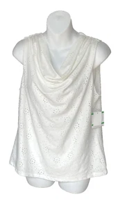 Kasper NEW Women's Petite L Cowl Neck Sleeveless Lilly White Eyelet Tank Blouse - Picture 1 of 6