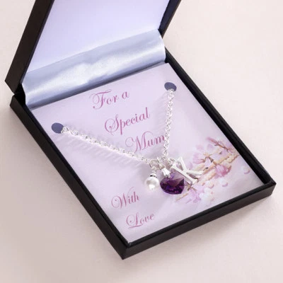Birthstone Necklace with Letter Charm,Gift for Sister, Friend, Nanny, Mummy etc - Image 1 of 4