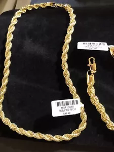 18" Gold Rope 7mm Necklace W/ 8" 8mm Bracelet Lot - Picture 1 of 3